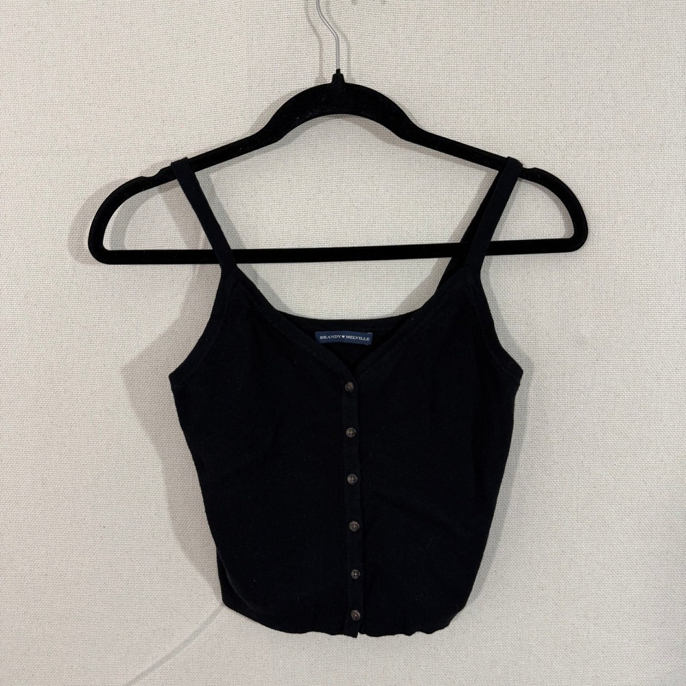 Brandy Melville Black Ribbed Button Front Cami Tank Top One Size